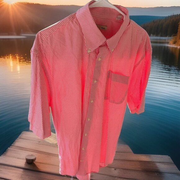 Peter Millar Men's XL Short Sleeve Button Down Shirt Check Salmon Cotton - Picture 1 of 16